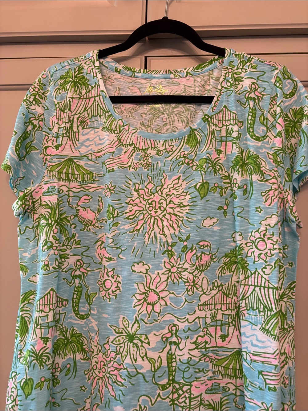 Lilly Pulitzer Light Blue Palm & Tropical Print Short Sleeve Tee
